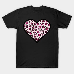 Double Pink and Black Leopard Print Heart T-Shirt